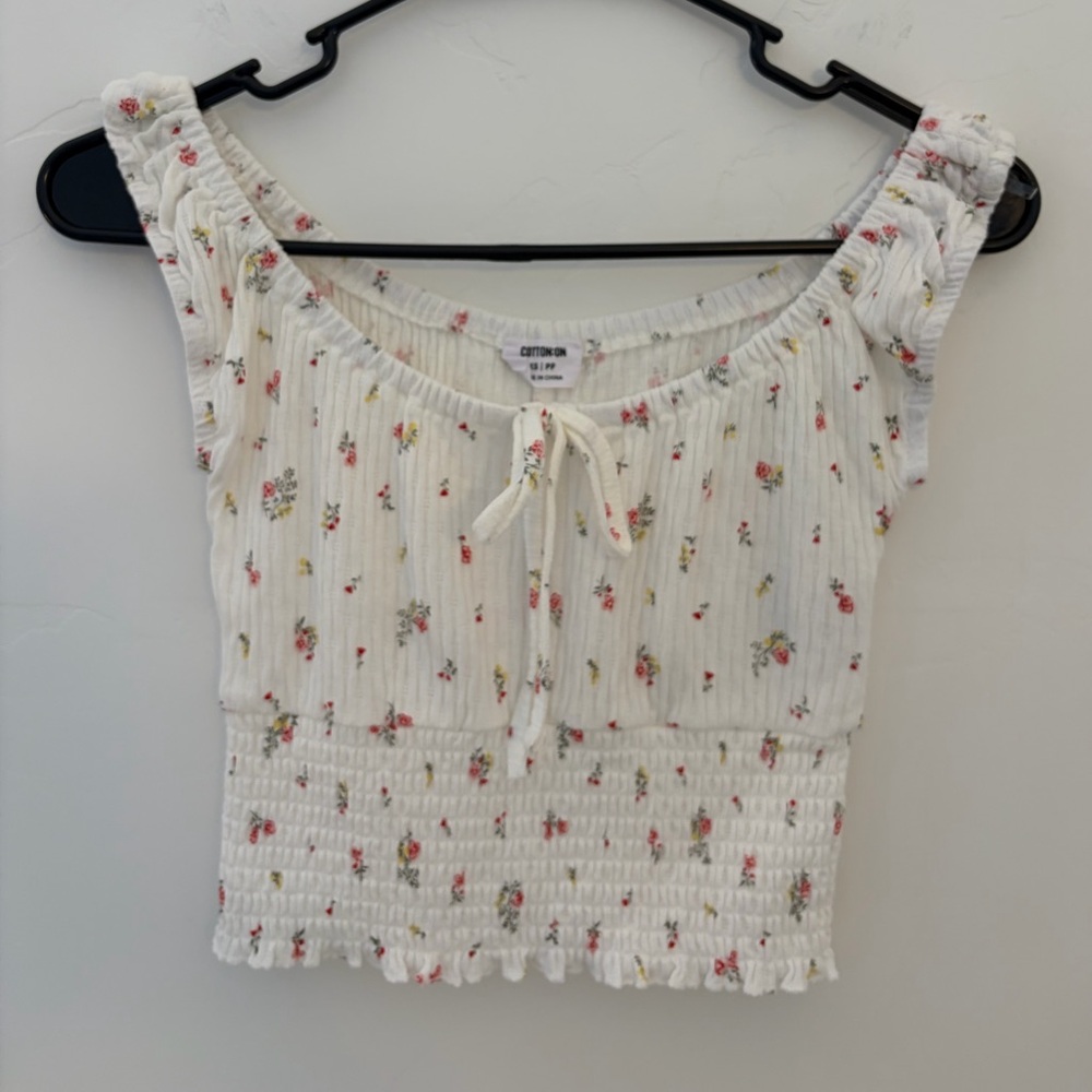 Cotton On White Floral Smocked Tank Top XS Cottagecore